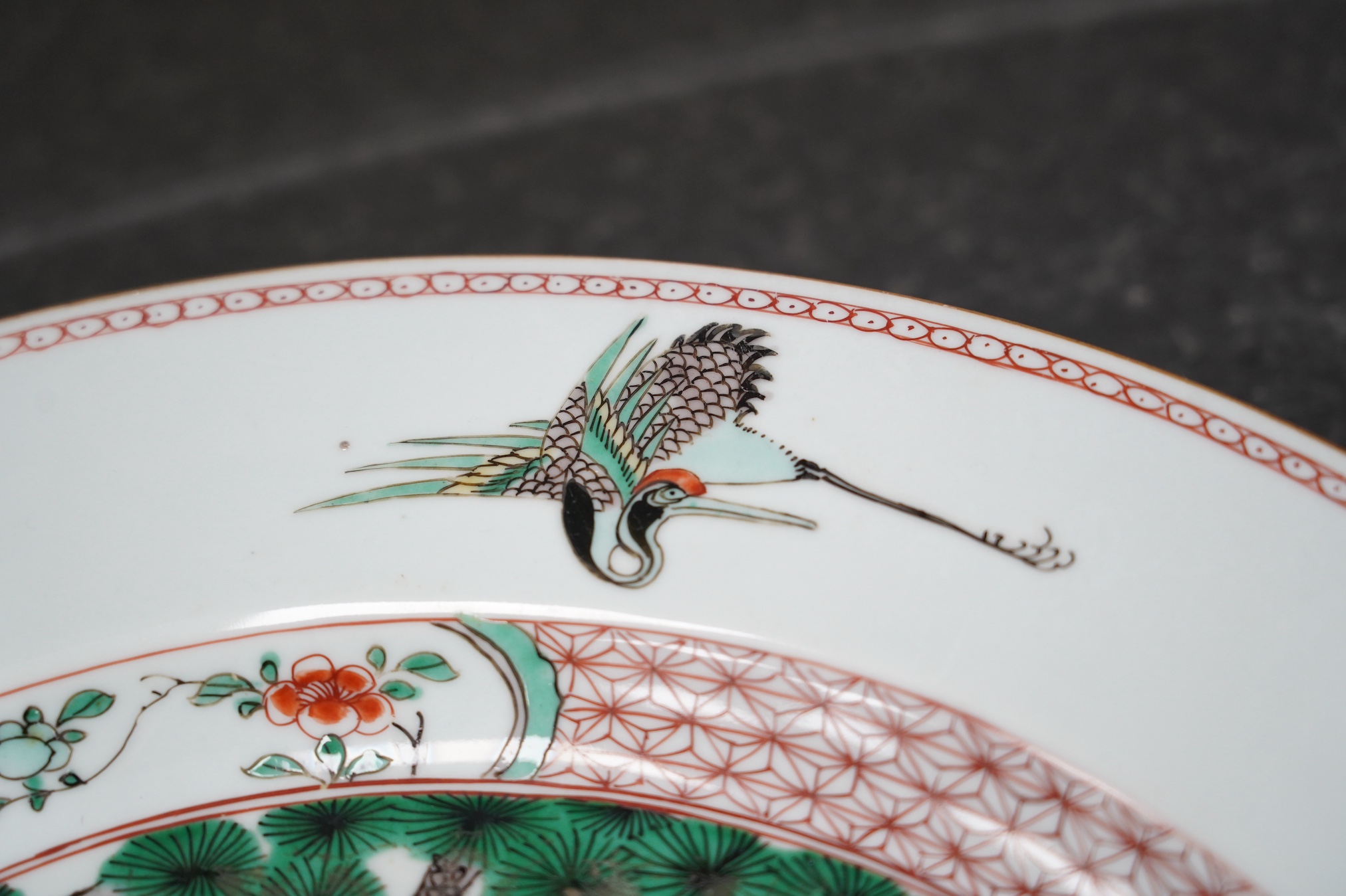 A Chinese famille verte ‘deer and crane’ dish, Kangxi period